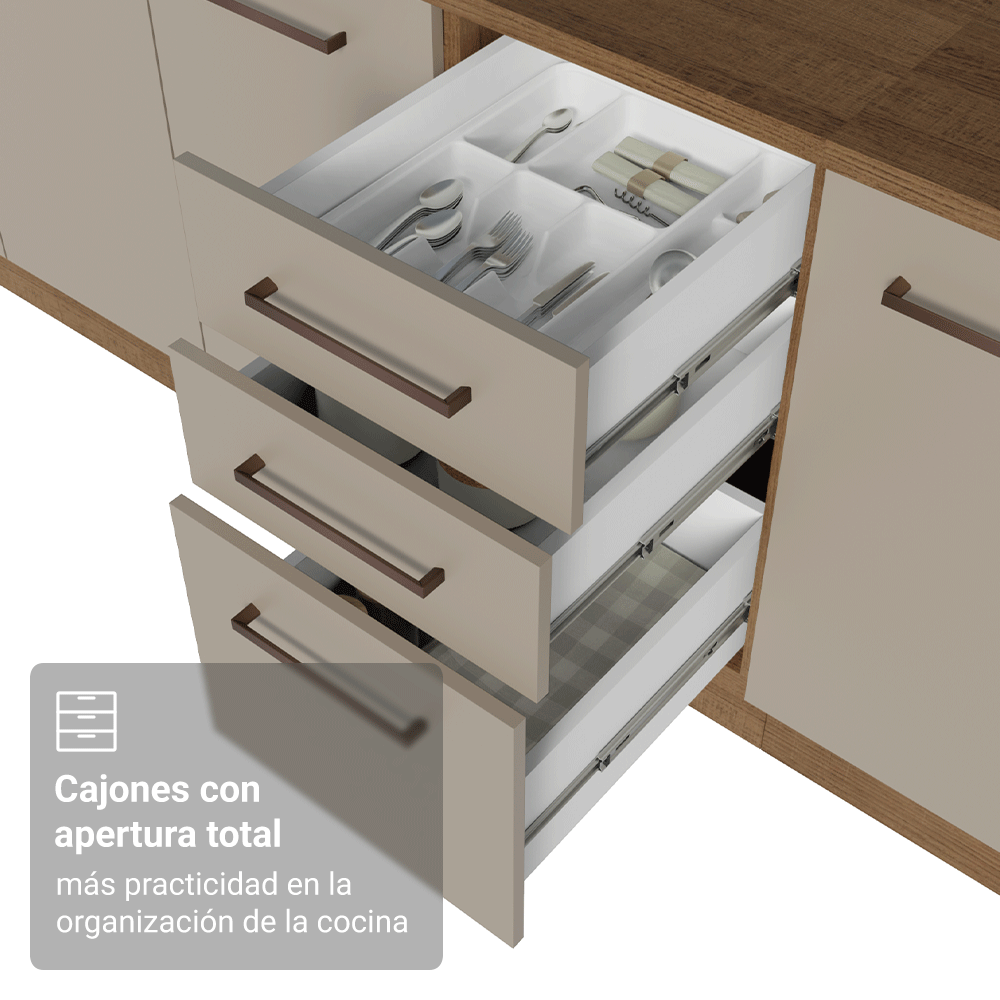 Bajo Mesada 40 cm 3 Cajones Sin Mesada Marrón/Crema Agata Madesa