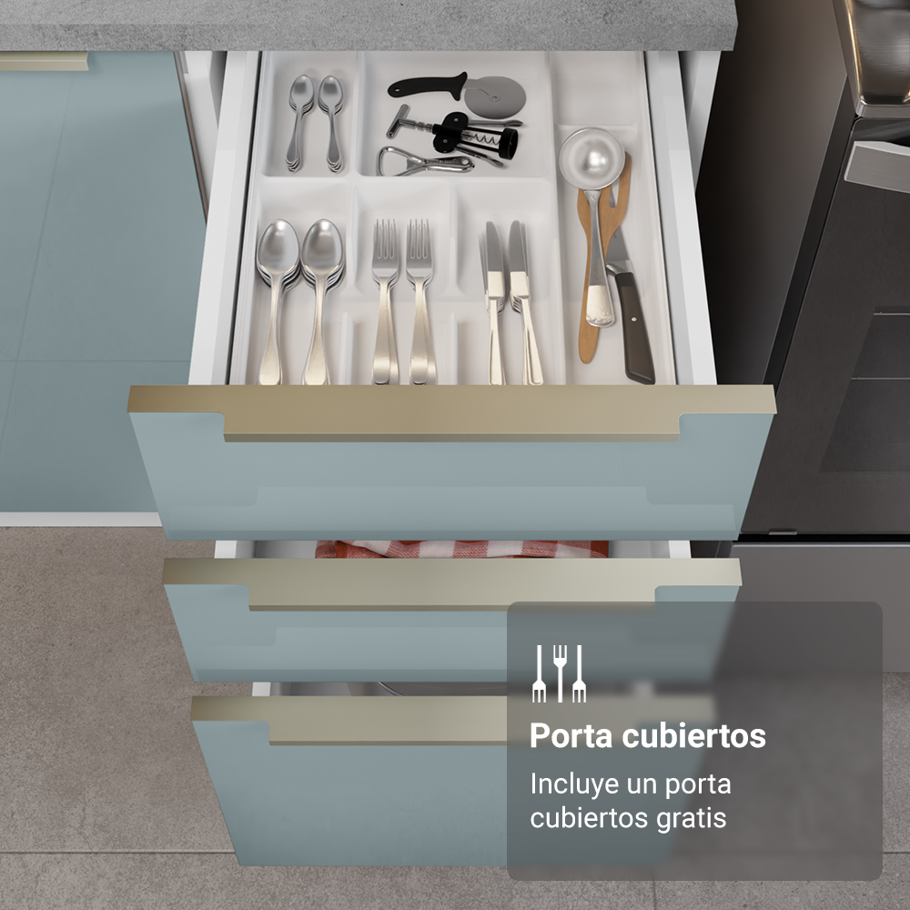 Bajo Mesada de Cocina 40 cm 3 Cajones (Sin Mesada) Blanco/Gris Lux Madesa