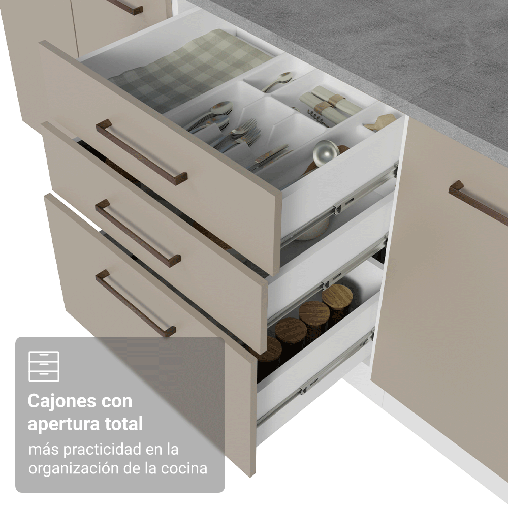Bajo Mesada 60 cm 3 Cajones Sin Mesada Blanco/Crema Agata Madesa