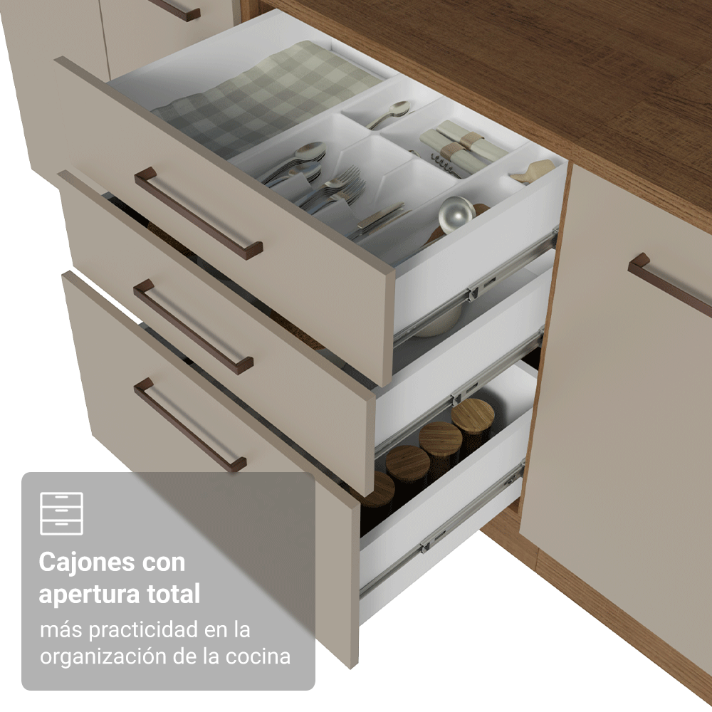 Bajo Mesada 60 cm 3 Cajones Sin Mesada Marrón/Crema Agata Madesa