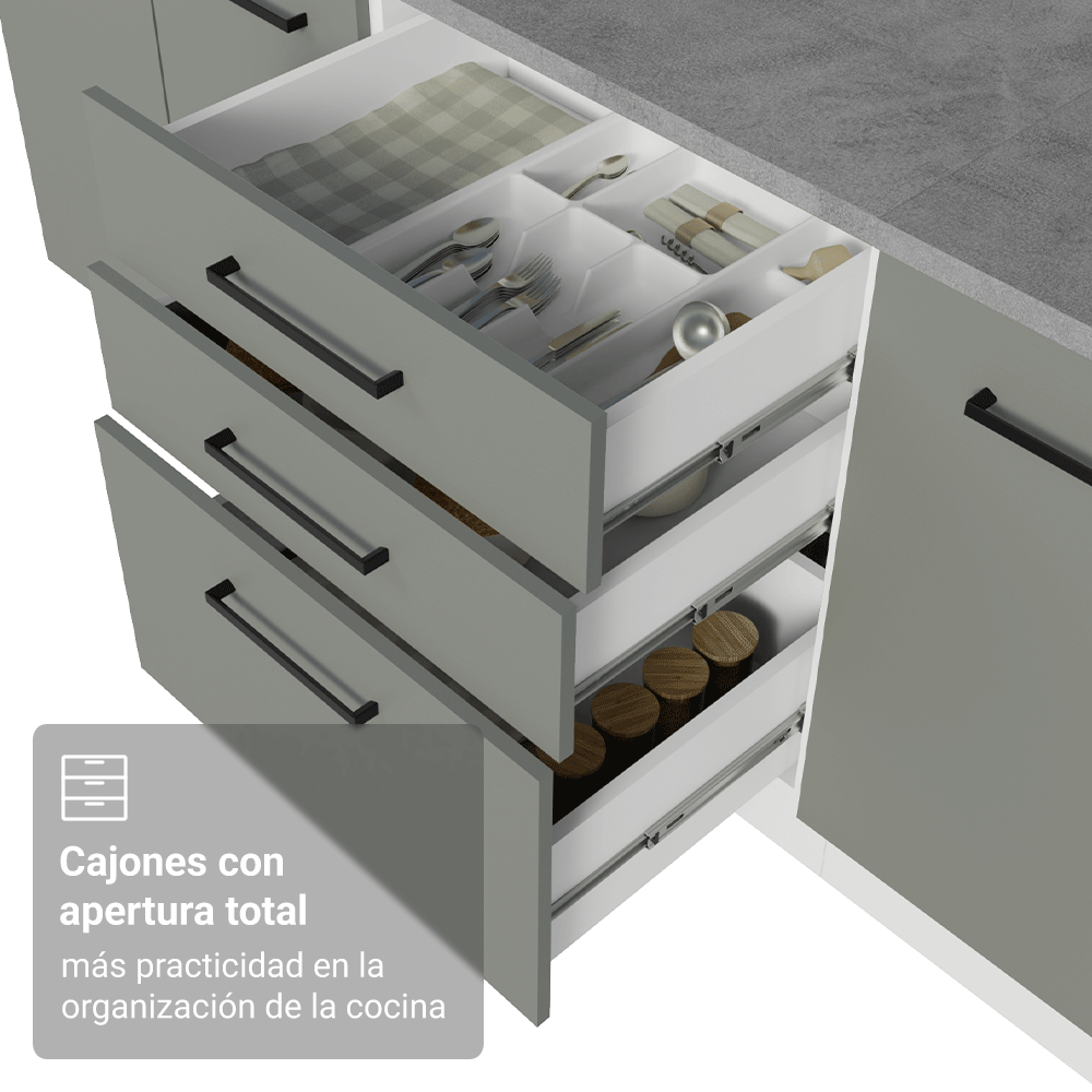 Bajo Mesada 60 cm 3 Cajones Sin Mesada Blanco/Gris Agata Madesa