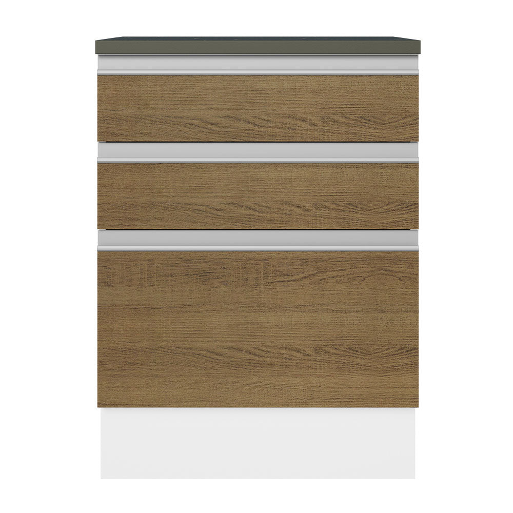 Bajo Mesada Cocina 100% MDF 60 cm 3 Cajones Blanco/Marrón Acordes Madesa