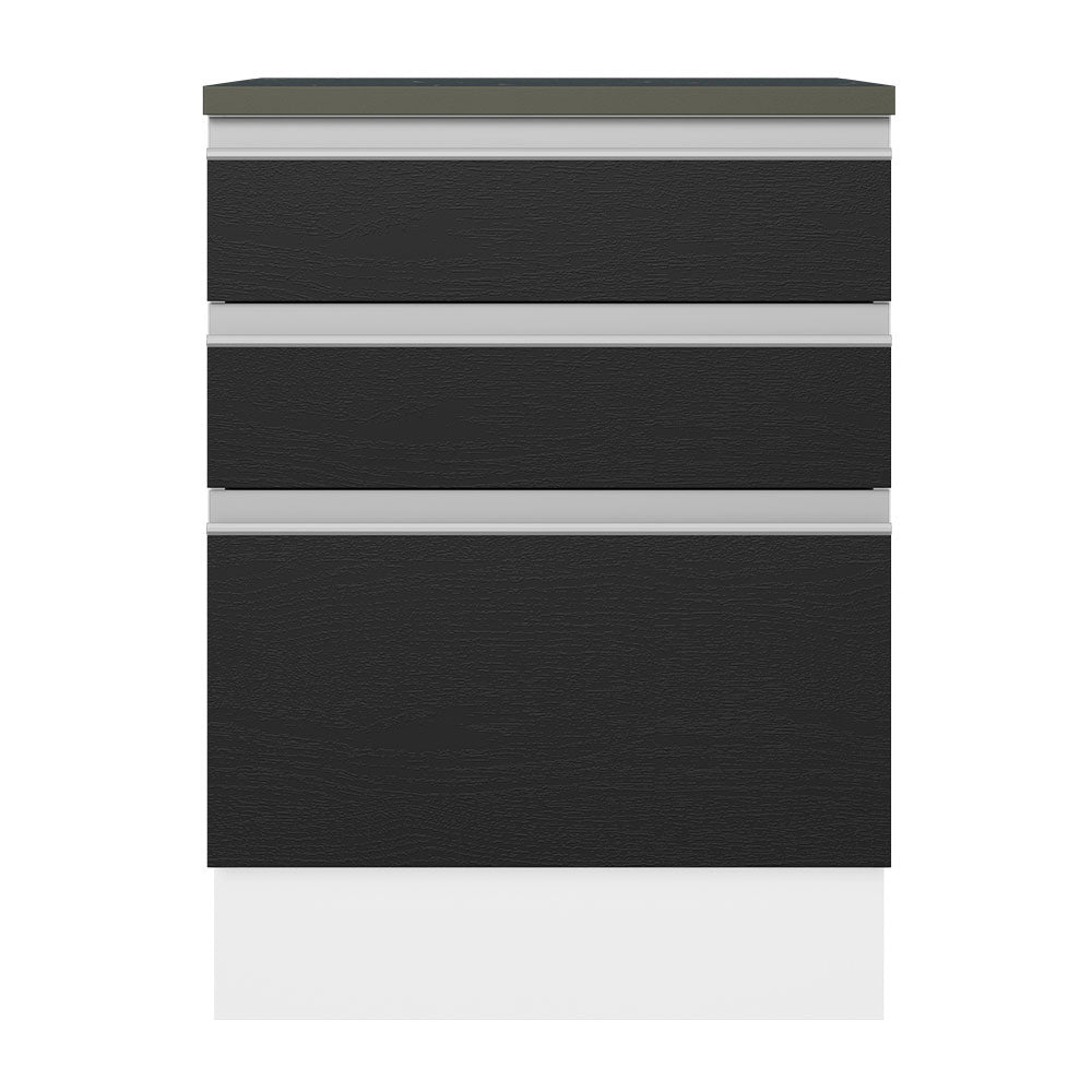 Bajo Mesada Cocina 100% MDF 60 cm 3 Cajones Blanco/Negro Acordes Madesa