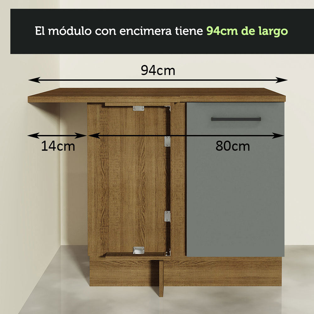 Bajo Mesada 94 cm Sin cajones 1 Puerta Agata Marrón/Gris
