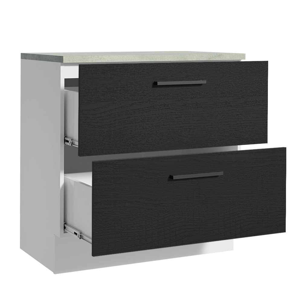 Bajo Mesada Cocina 80 cm 2 Cajones Blanco/Negro Agata Madesa