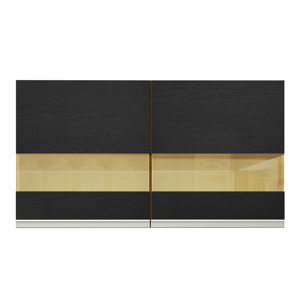 Alacena 120 cm 2 Puertas con detalle en vidrio Marrón/Negro Glamy Madesa