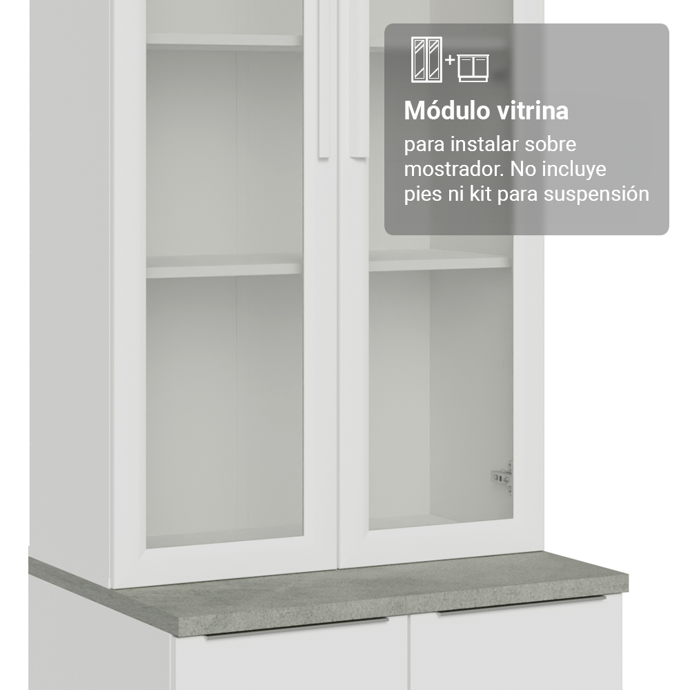 Mueble de Cocina Cristalero 70 cm 2 Puertas de Vidrio Blanco