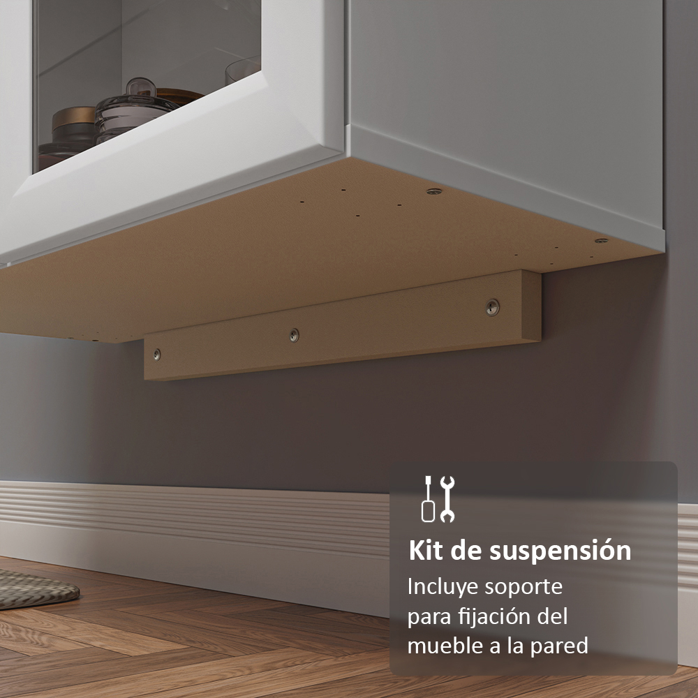 Cristalero 70 cm 2 Puertas sin Patas Blanco/Blanco Línea Estándar Madesa