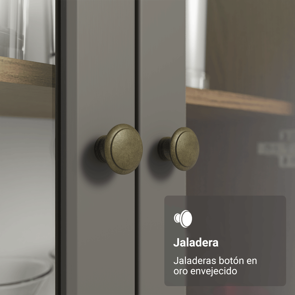 Cristalero 70 cm 2 Puertas de Vidrio con Patas Vik Marrón/Gris/Marrón