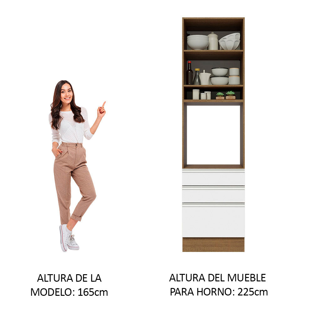 Bajo Mesada Para Horno Madesa Glamy 60 cm 1 Puerta y 3 Cajones Marrón/Blanco
