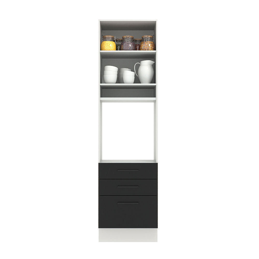 Mueble de Cocina para Horno 60 cm 1 Puerta 3 Cajones Blanco/Negro Agata Madesa