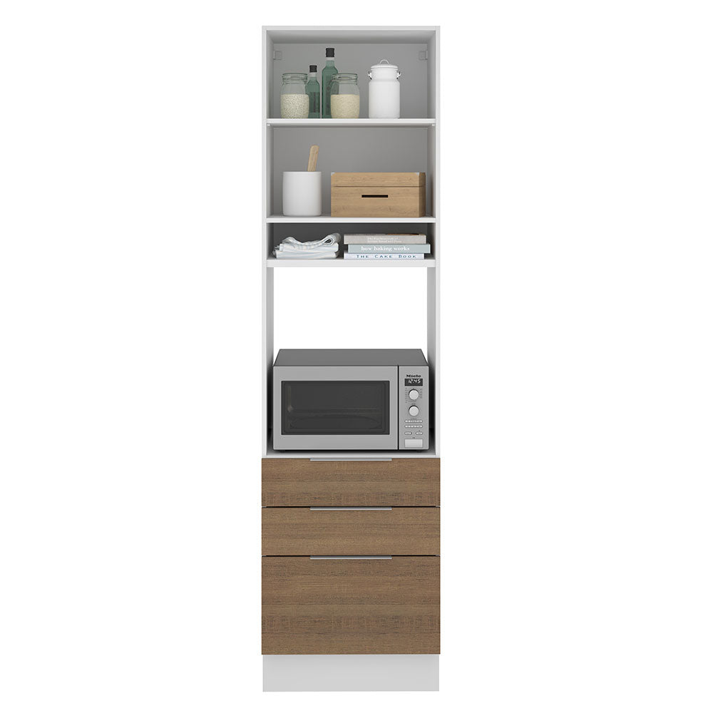 Mueble de Cocina para Horno 60 cm 1 Puerta 3 Cajones Blanco/Marrón Stella Madesa