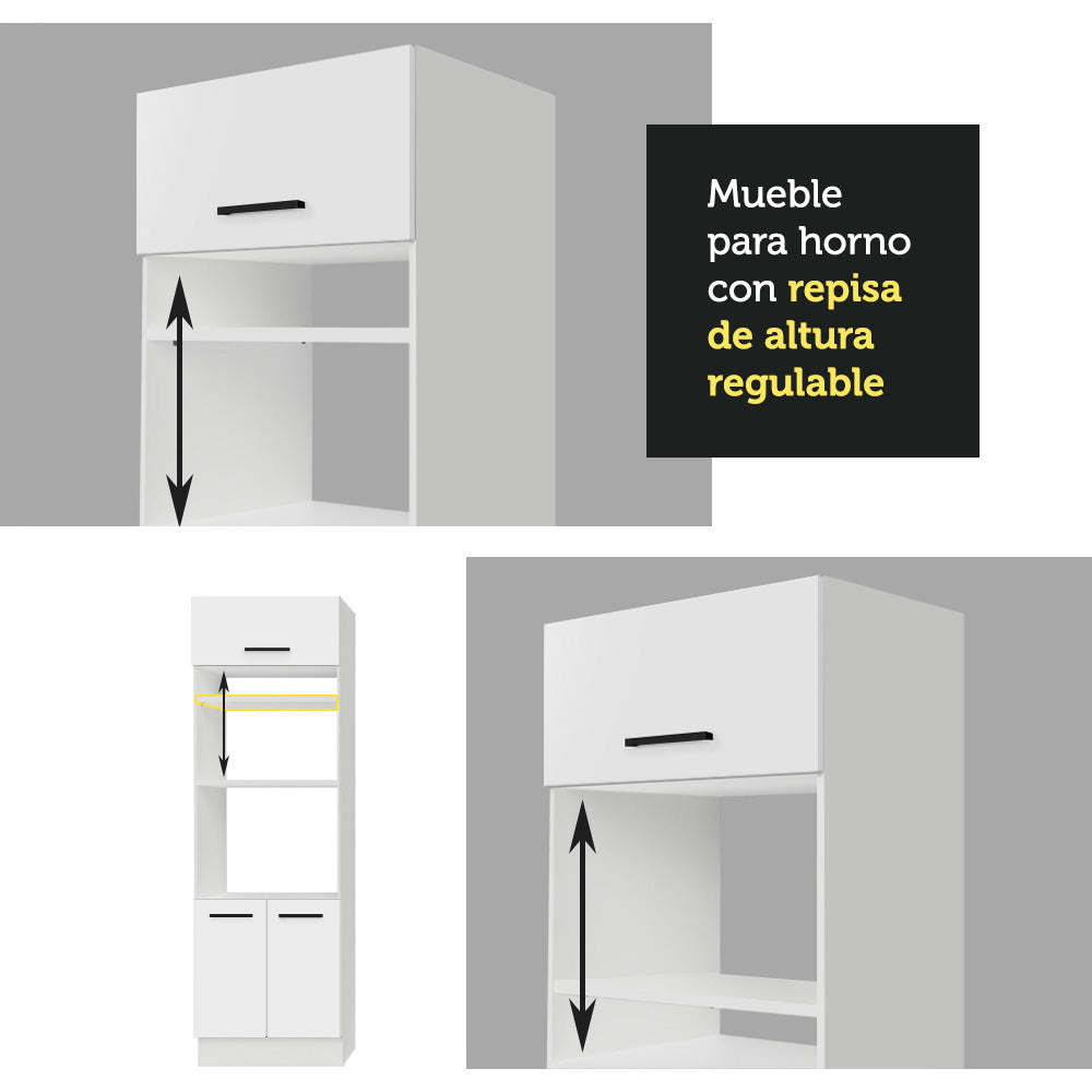 Mueble de cocina para Horno/ Microondas 70 cm Sin cajones 3 Puertas Agata Blanco