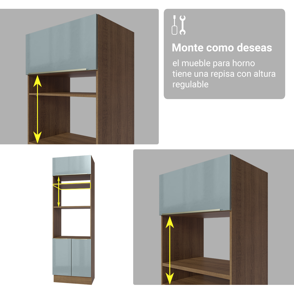 Mueble para Horno/Microondas 70 cm 3 Puetas Marrón/Gris Lux Madesa