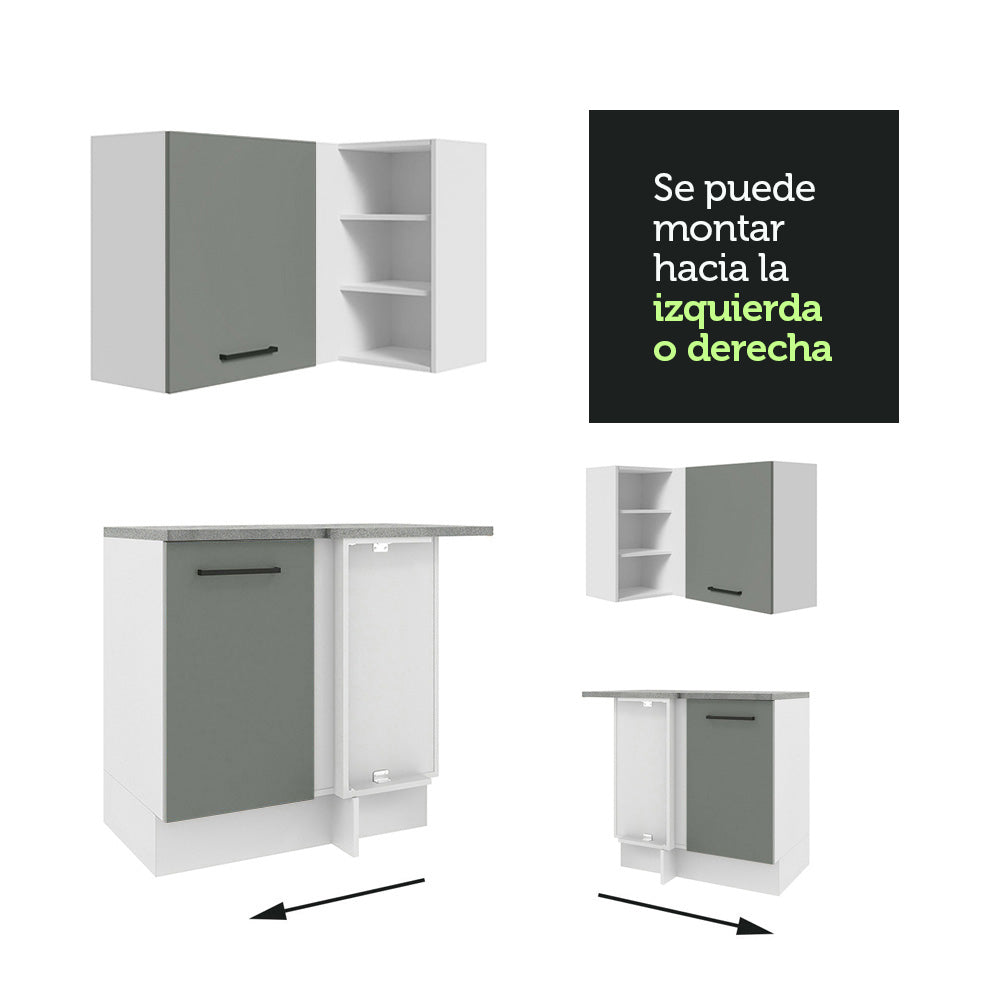 Combo completo de Cocina Esquinera 486 cm 13 Puertas 3 Cajones Sin Mesada Blanco/Gris Agata Madesa