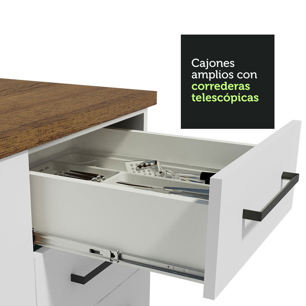 Combo completo de Cocina Esquinera 486cm Blanco con mesada Marrón 60cm fondo Agata Madesa 01