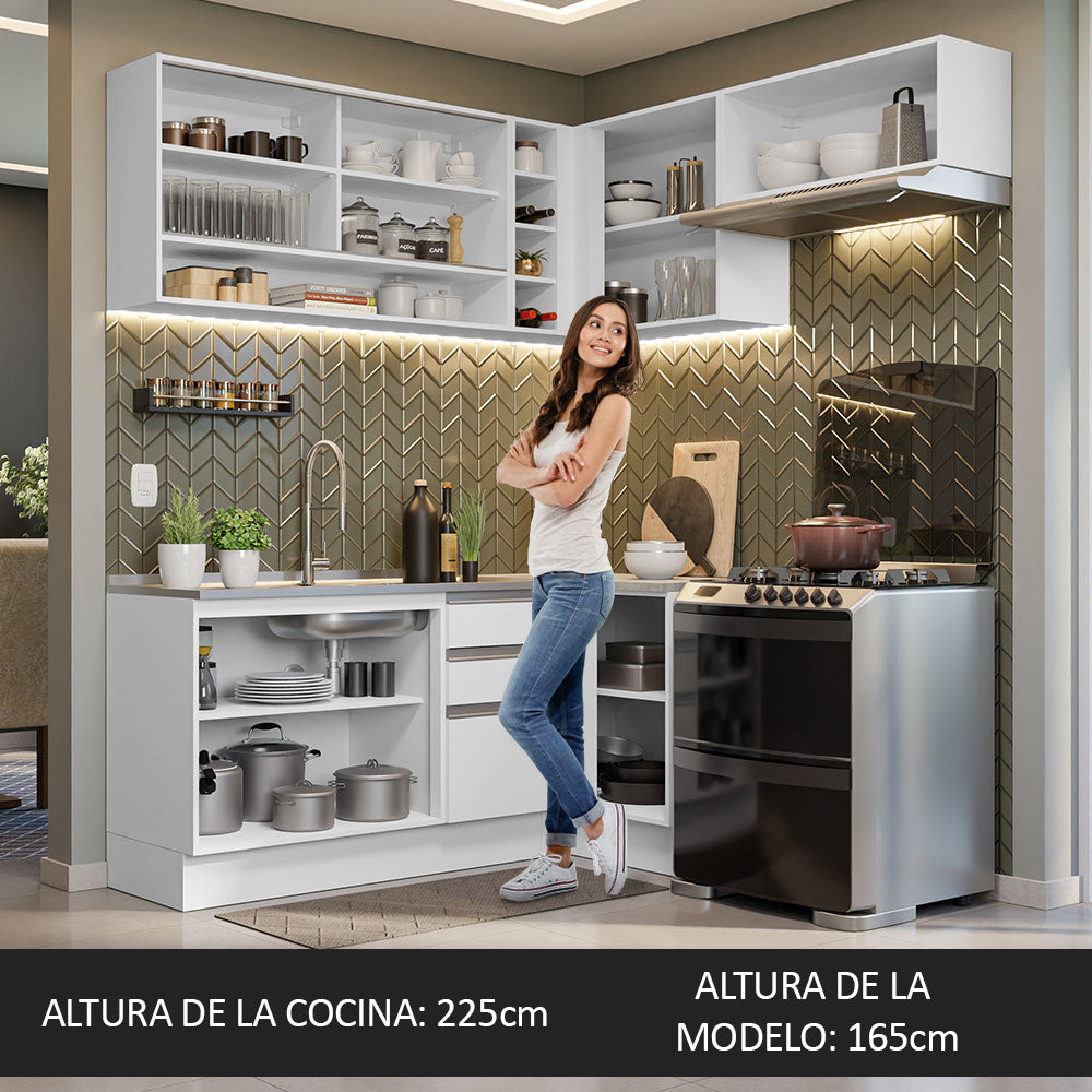 Combo completo de Cocina Esquinera 349 cm 7 Puertas 3 Cajones Sin Mesada Blanco Glamy Madesa