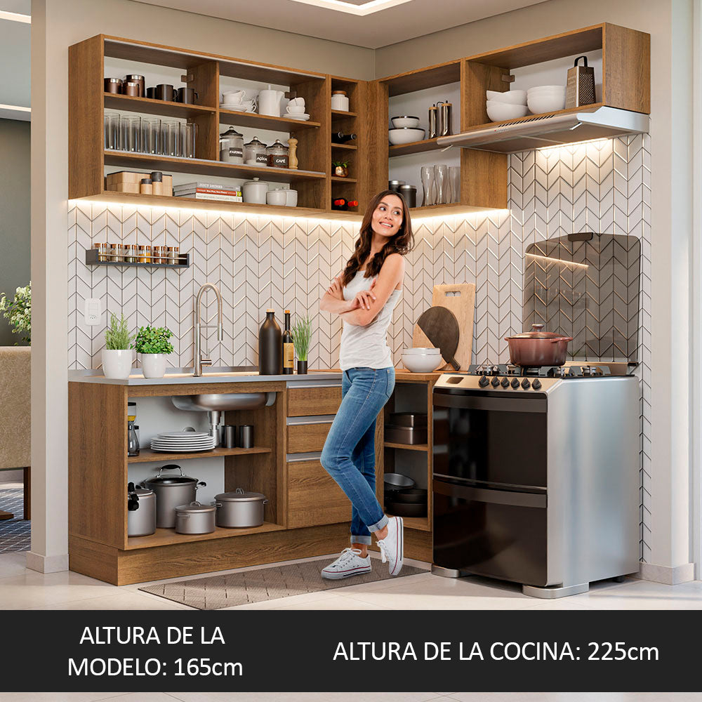 Combo completo de Cocina Esquinera 349cm Marrón Glamy Madesa 06