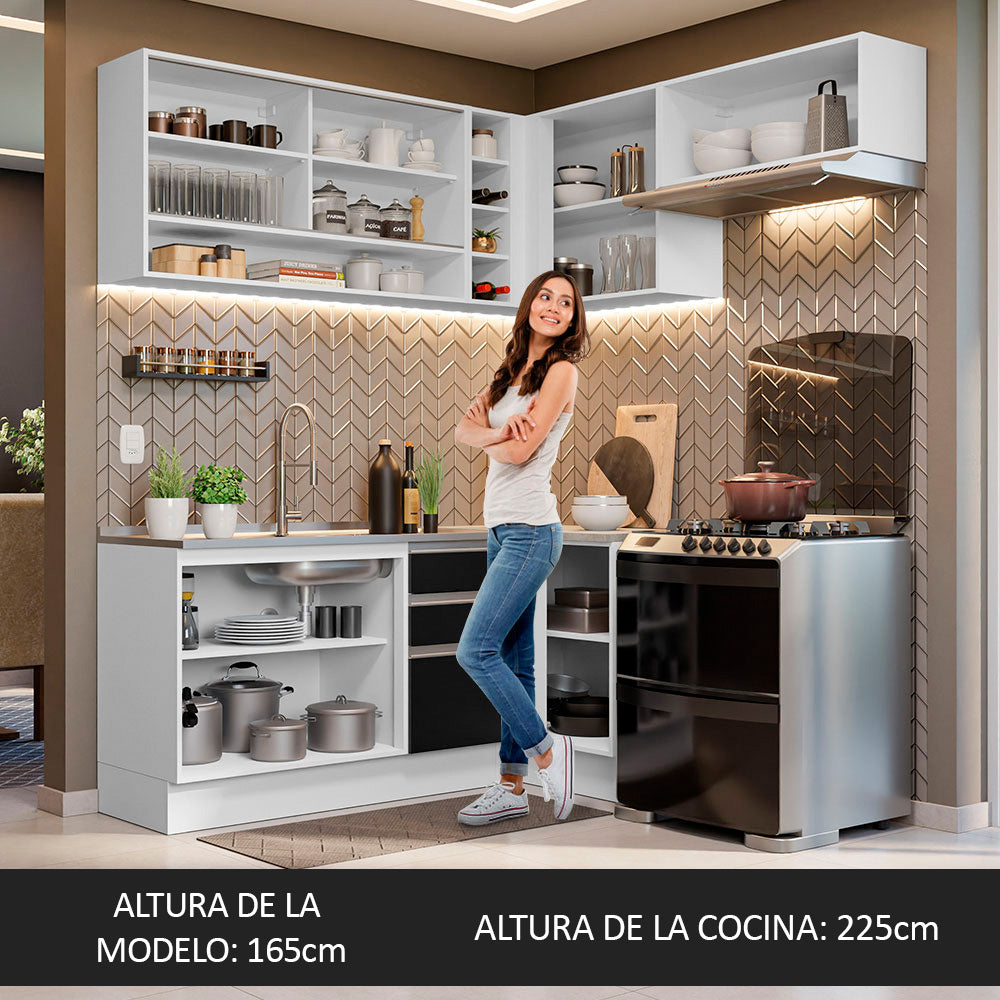 Combo completo de Cocina Esquinera 349cm Blanco/Negro Glamy Madesa 06