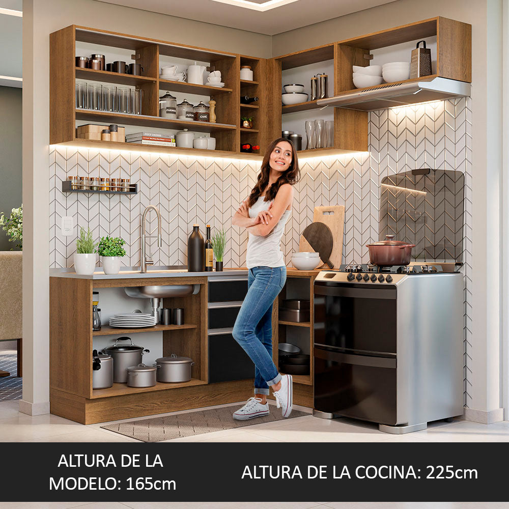 Combo completo de Cocina Esquinera 349cm Marrón/Negro Glamy Madesa 06