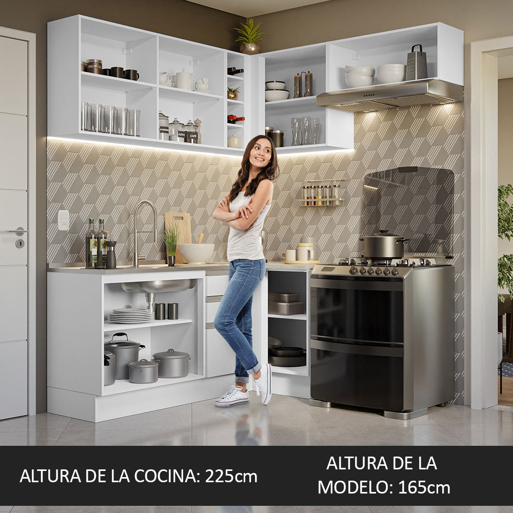 Combo completo de Cocina Esquinera 349cm Blanco Glamy Madesa
