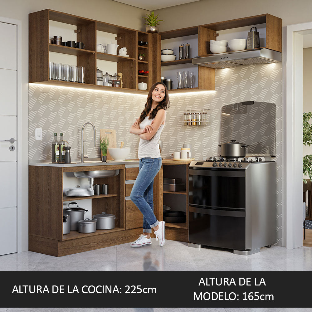 Combo completo de Cocina Esquinera 349cm Marrón Glamy Madesa 07