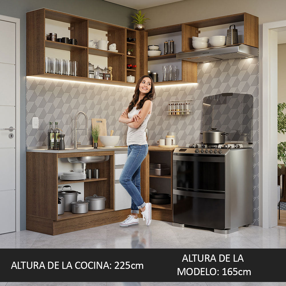 Combo completo de Cocina Esquinera 349cm Marrón/Blanco Glamy Madesa 07