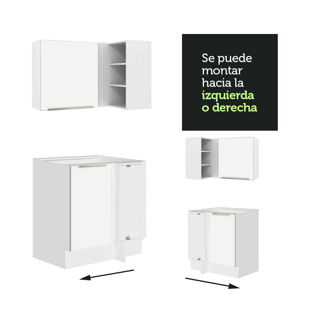 Combo Completo de Cocina Esquinera 546 x 60 cm Blanco/Blanco Aterciopelado Lux Madesa 01