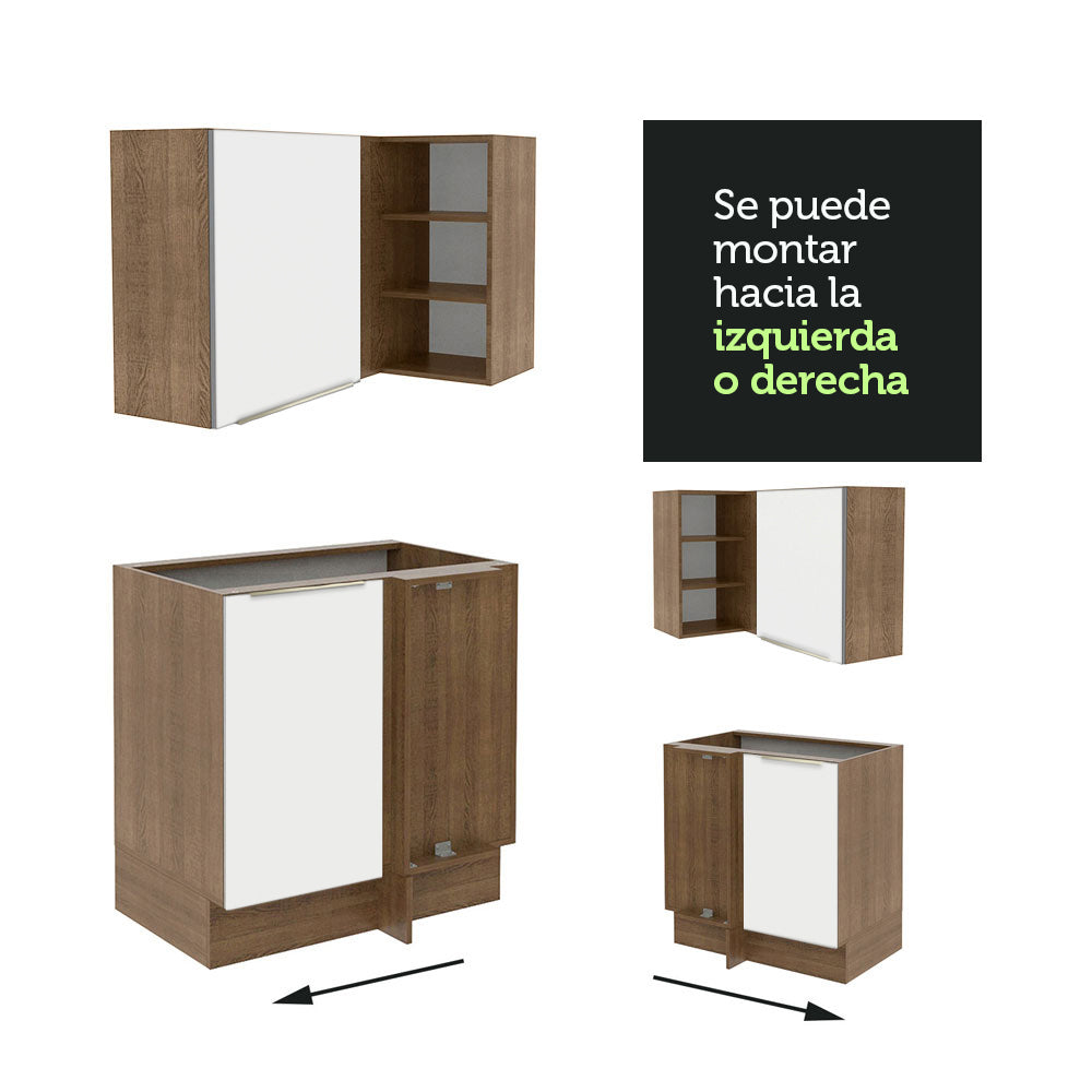 Combo Completo de Cocina Esquinera 546 x 60 cm Marrón/Blanco Aterciopelado Lux Madesa 05