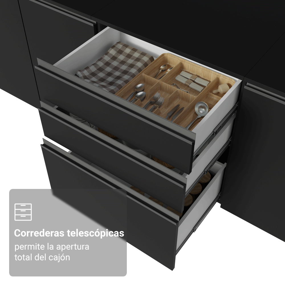 Combo completo de Cocina Esquinero 465 cm Flotante Negro Nice Madesa 10