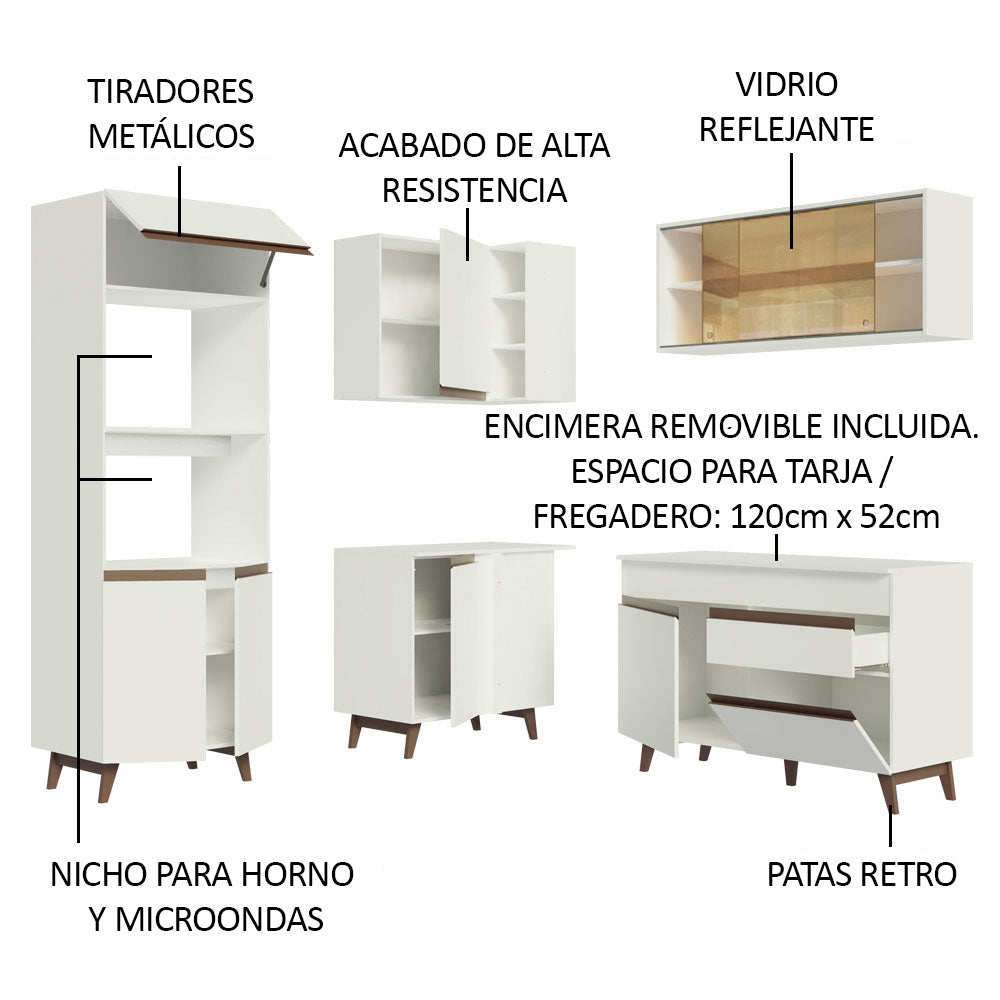 Combo completo de Cocina Esquinera 332 cm 9 Puertas 1 Cajón Blanco Reims Madesa