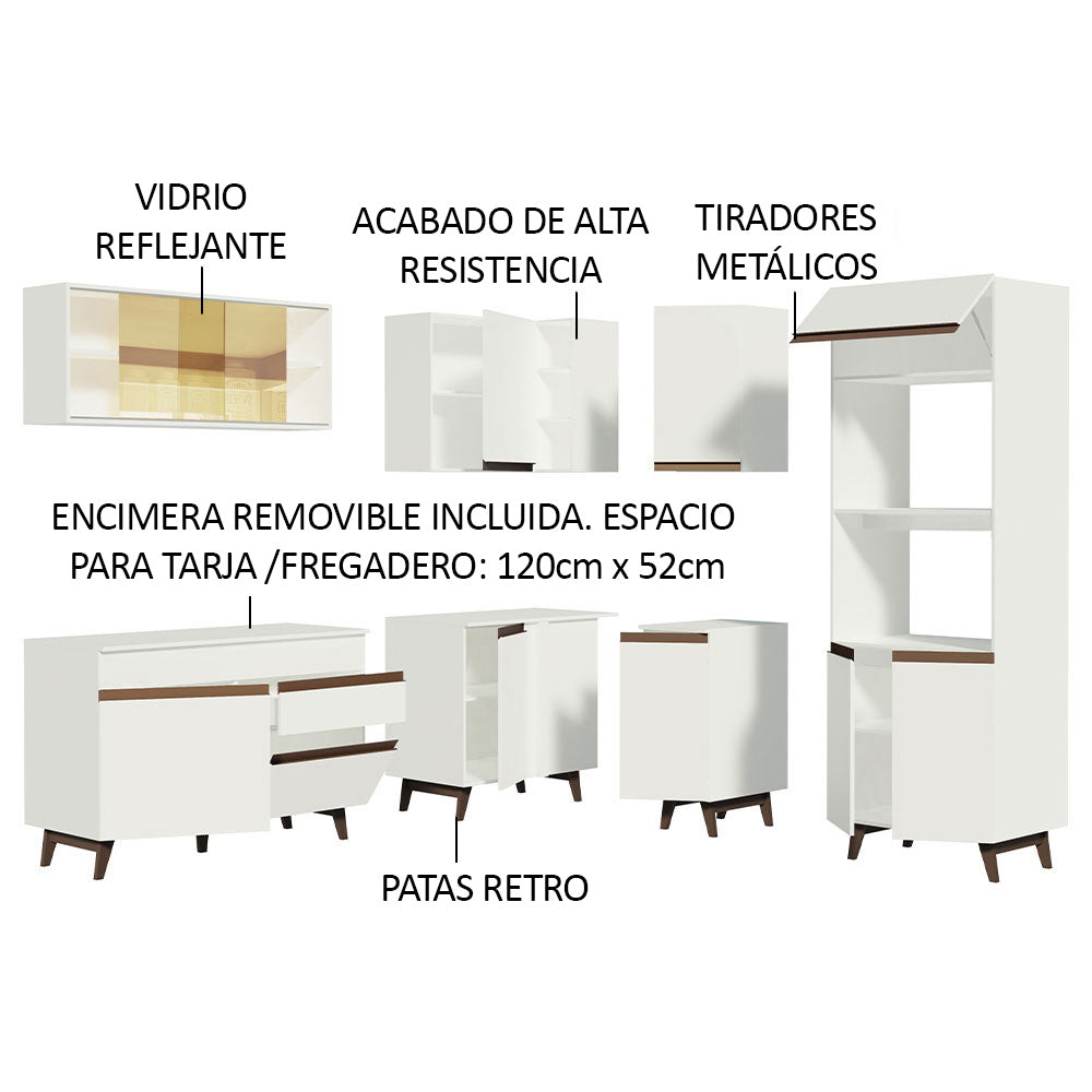 Combo completo de Cocina Esquinera 367 cm 11 Puertas 1 Cajón Blanco Reims Madesa