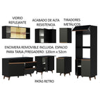 Combo completo de Cocina Esquinera 367 cm 11 Puertas 1 Cajón Negro Reims Madesa