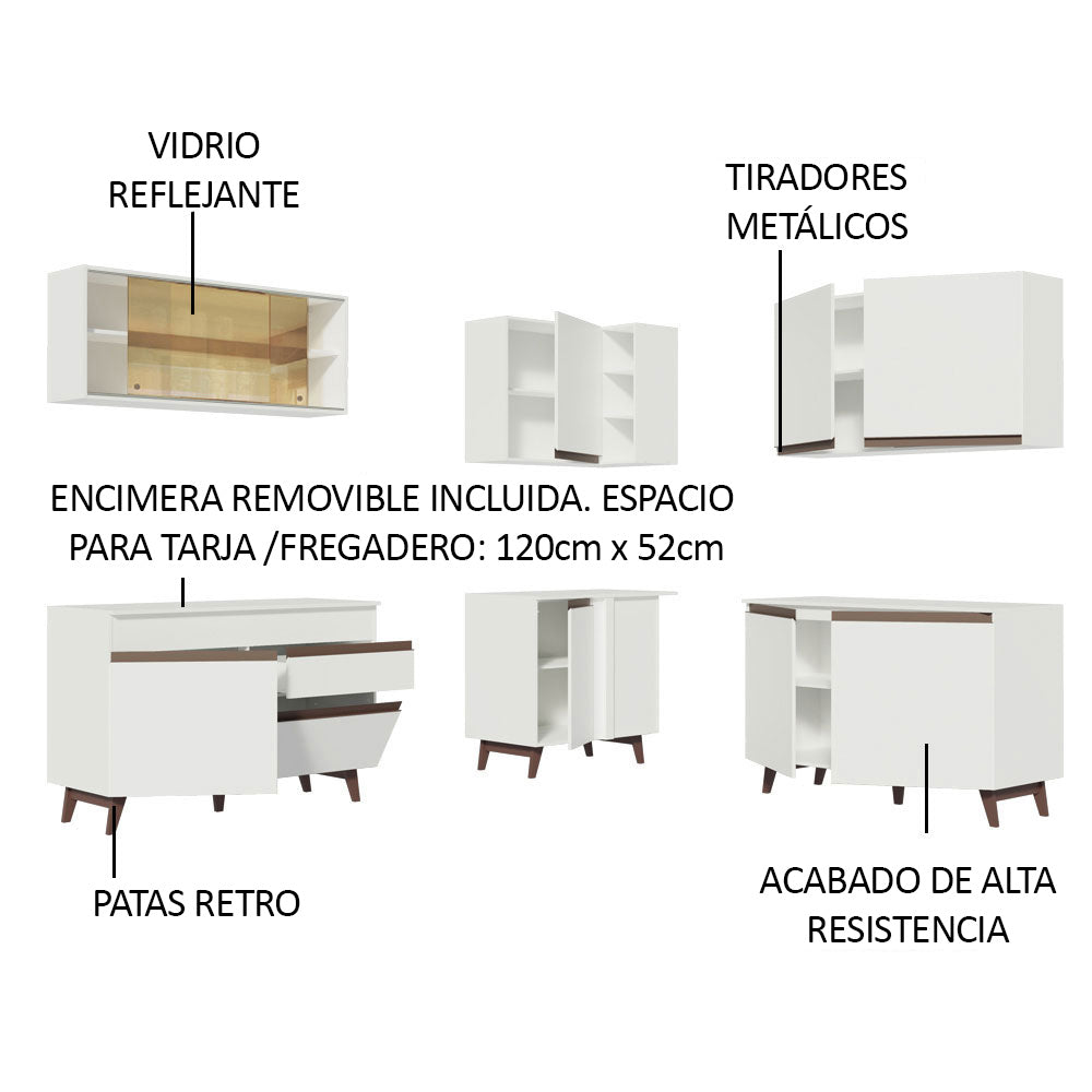 Combo completo de Cocina Esquinera 382 cm 10 Puertas 1 Cajón Blanco Reims Madesa