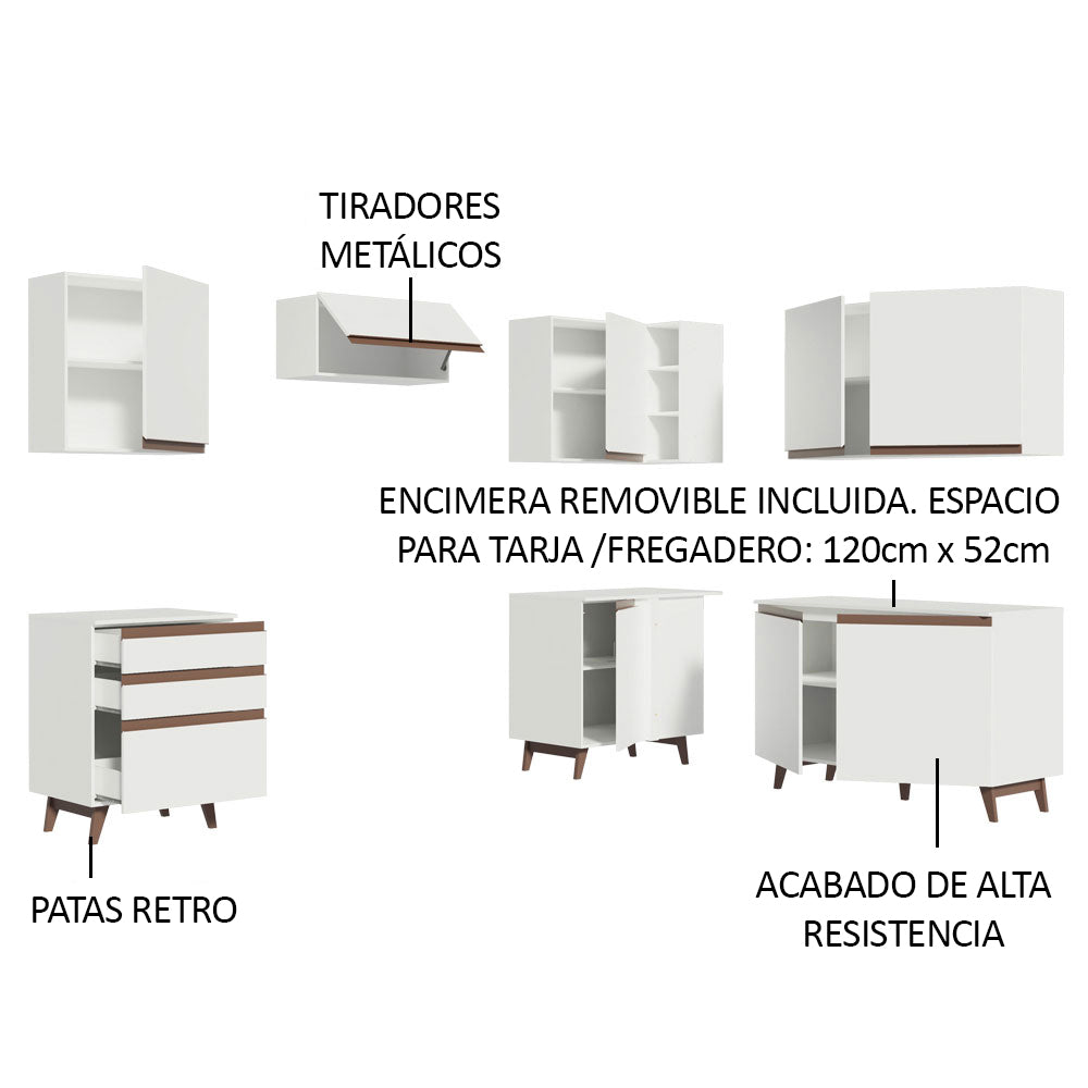 Combo completo de Cocina Esquinera 392 cm 8 Puertas 3 Cajones Blanco Reims Madesa