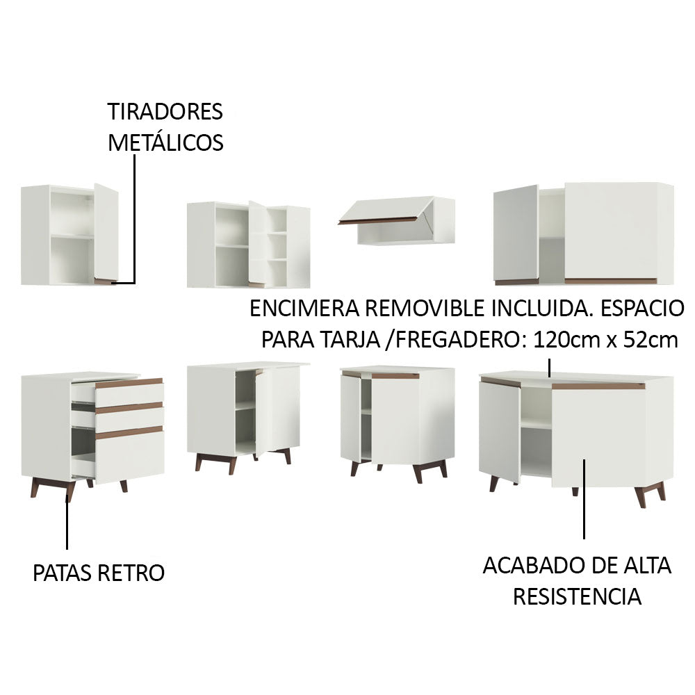 Combo completo de Cocina Esquinera 392 cm 10 Puertas 3 Cajones Blanco Reims Madesa