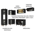 Combo completo de Cocina Esquinera 392 cm 9 Puertas 1 Cajón Negro Reims Madesa