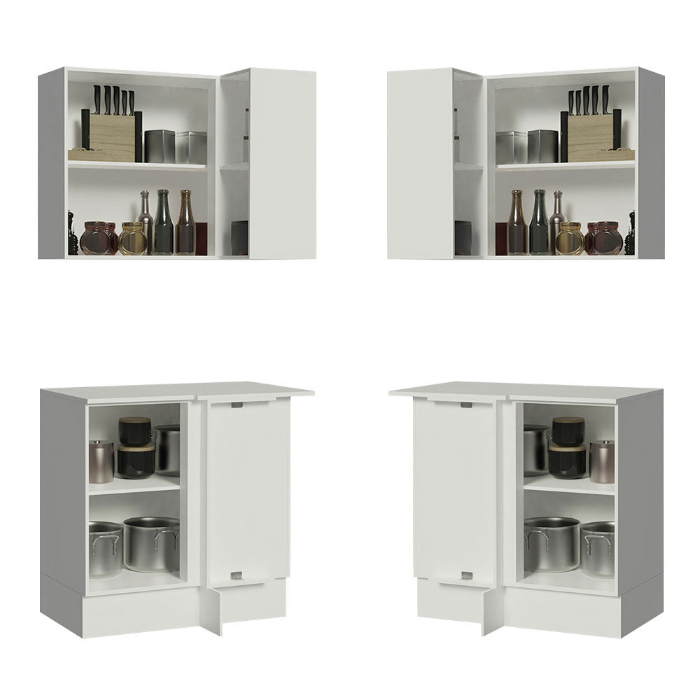 Kit Cocina Esquinera 100% MDF 2 Puertas y Nicho Marrón/Crema/Blanco Smart Madesa