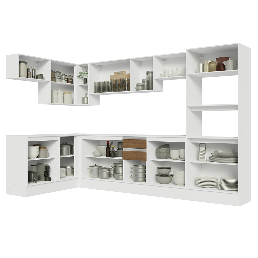 Combo Completo de Cocina Esquinera 100% MDF 447 cm Blanco/Marrón/Crema Smart Madesa 02