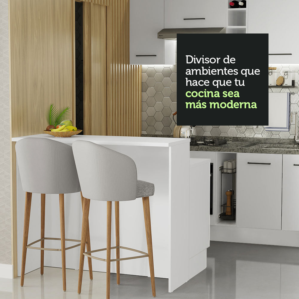 Isla de Cocina con Barra desayunador y Bajo Mesada 120 cm Blanco Agata Madesa