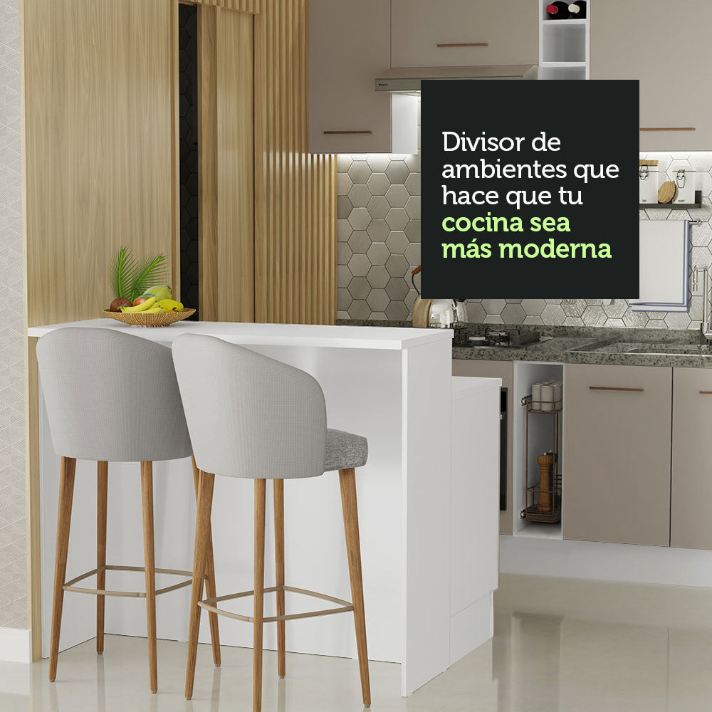 Isla de Cocina con Barra desayunador y Bajo Mesada 120 cm Blanco/Crema Agata Madesa