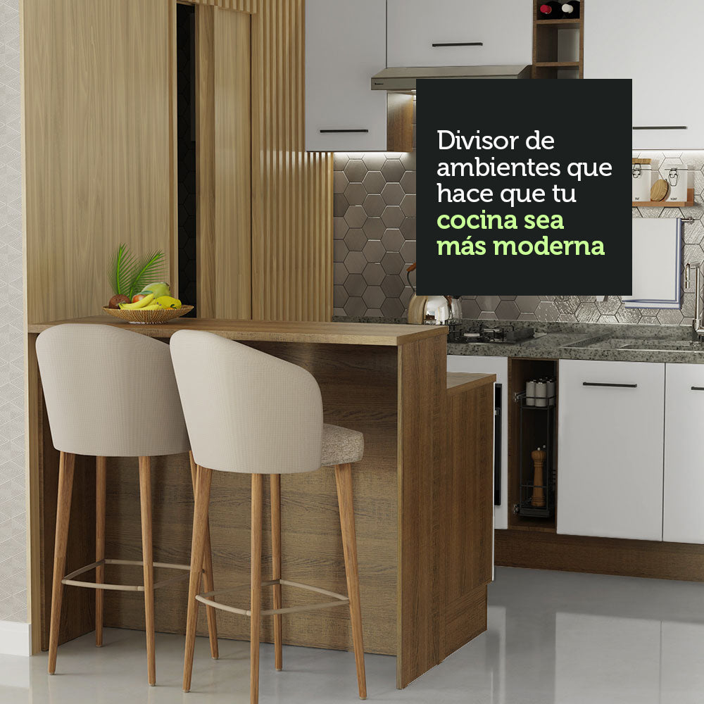 Isla de Cocina con Barra desayunador y Bajo Mesada 120 cm Marrón/Blanco Agata Madesa