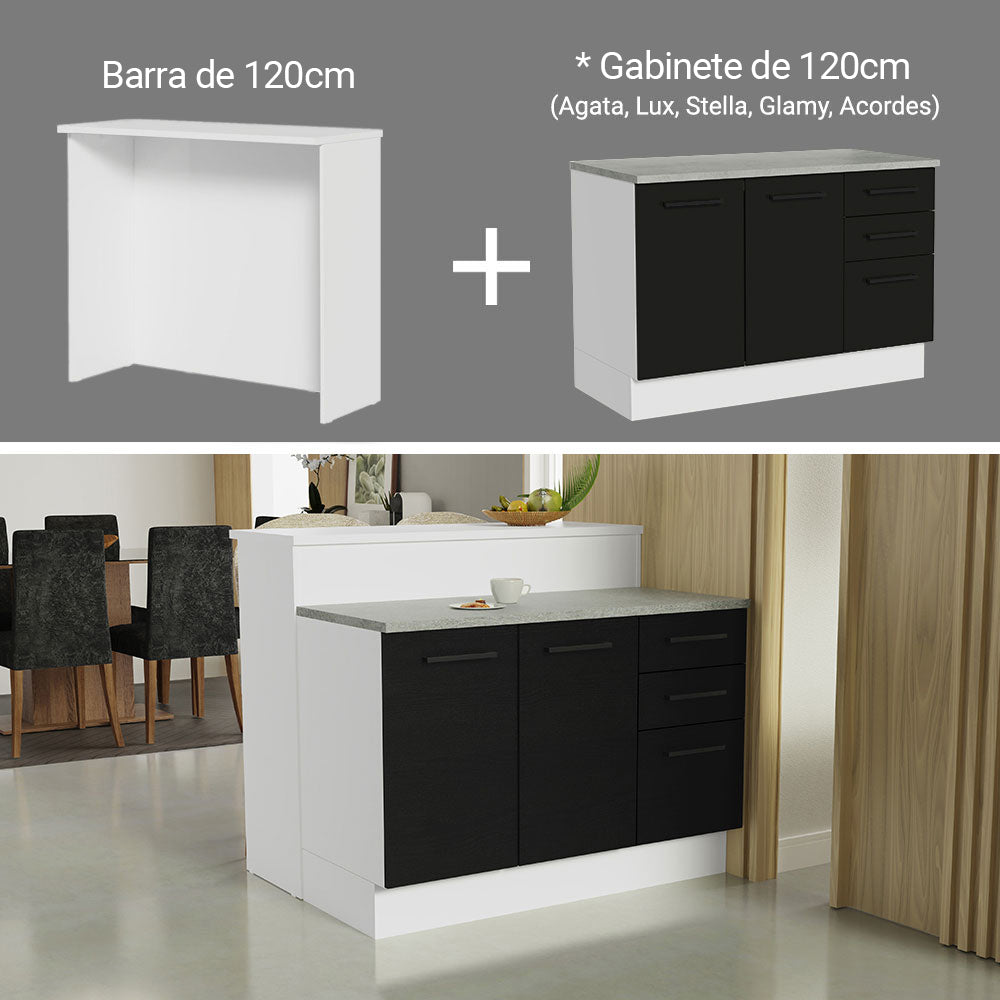 Isla de Cocina con Barra desayunador y Bajo Mesada 120 cm Blanco/Negro Agata Madesa