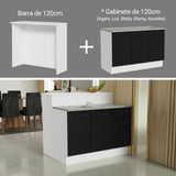 Isla de Cocina con Barra desayunador y Bajo Mesada 120 cm Blanco/Negro Agata Madesa