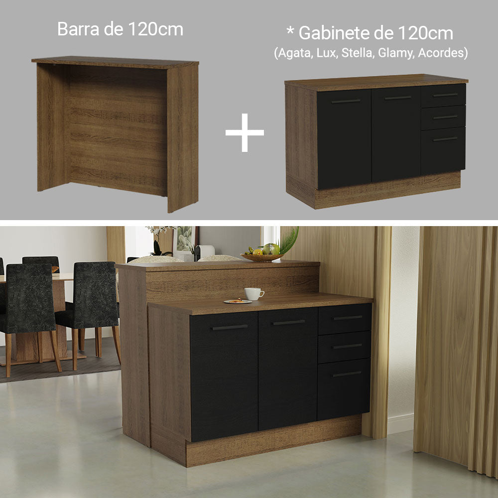 Isla de Cocina con Barra desayunador y Bajo Mesada 120 cm Marrón/Negro Agata Madesa