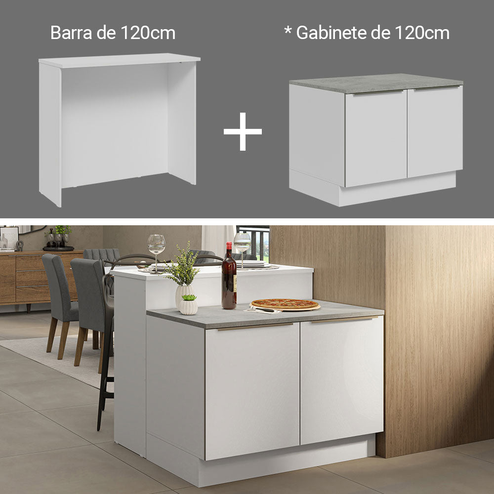 Isla de Cocina con Barra desayunador y Bajo Mesada 120 cm Blanco Lux Madesa