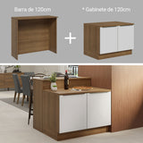 Isla de Cocina con Barra desayunador y Bajo Mesada 120 cm Marrón/Blanco Lux Madesa