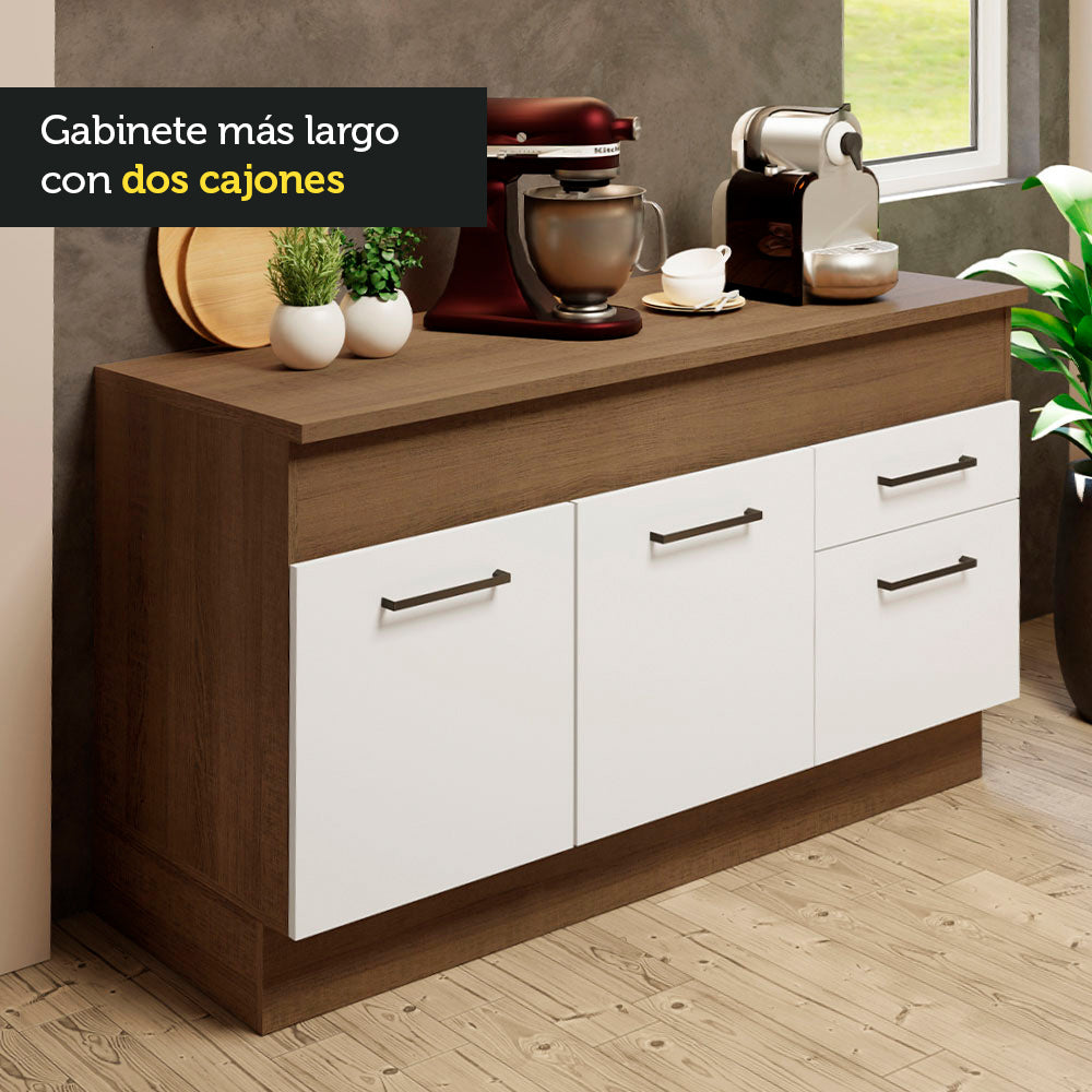 Cocina Compacta 150 cm 4 Puertas 2 Cajones Marrón/Blanco Agata Madesa