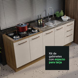 Kit Con 2 Bajo Mesada de Cocina 3 Cajones y 4 Puertas (Sin Tapa Ni Bacha de acero inoxidable) Marrón/Crema Agata Madesa