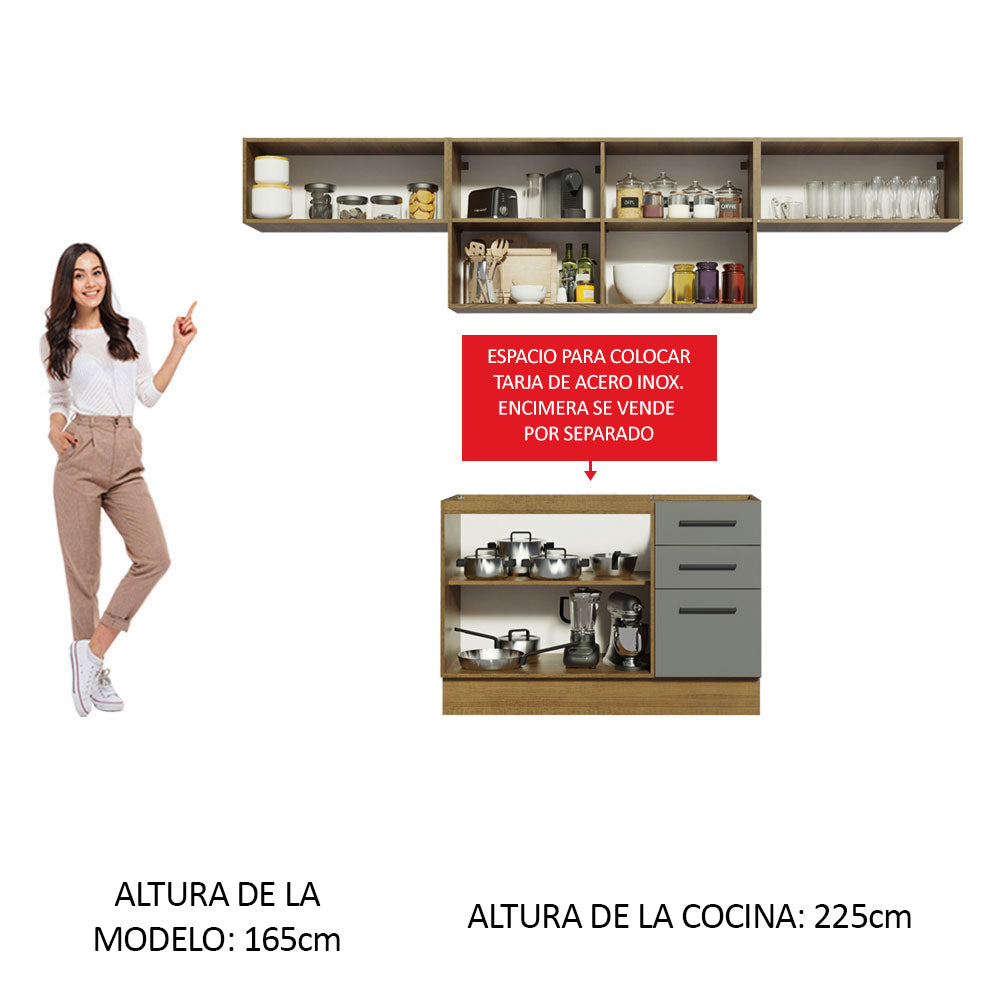 Cocina Compacta 280 cm Agata Marrón/Gris 02
